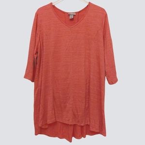 NWT Catherine's 2X Blouse Coral Pink 3/4 Sleeve Slit Back Flowy Tunic Stretchy